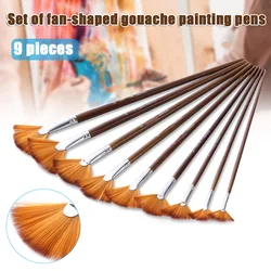 Ensemble de pinceaux en éventail, poils en Nylon, brosse à peinture en bois à Long manche, pour aquarelle acrylique, peinture à l'huile, fournitures d'art pour artiste, 9 pièces 