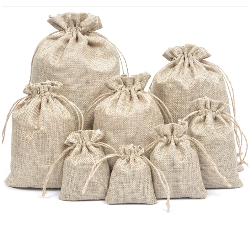 5Pcs Linen Jute Sacks Drawstring Gift Bags Wine Bottle Cover Wrap Pouch Home Storages Wedding Birthday Wholesale | Дом и сад