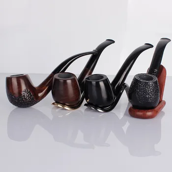 

New Pure Black Smoking Wooden Tobacco Pipe 9mm Filter Ebony Wood Pipe Traditional Bent Smoking Pipe Smoke Accessory LF998