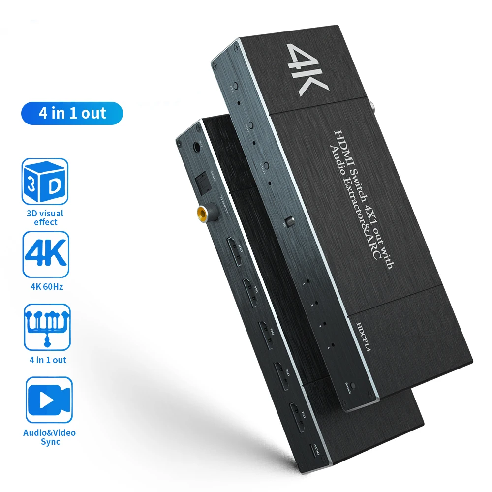 

HDMI Switch 4K 60HZ HDR HDMI 2.0 Splitter 4port HDMI Switcher Dolby sound 3.5mm jack ARC IR Control For PS3 PS4 HDTV projector