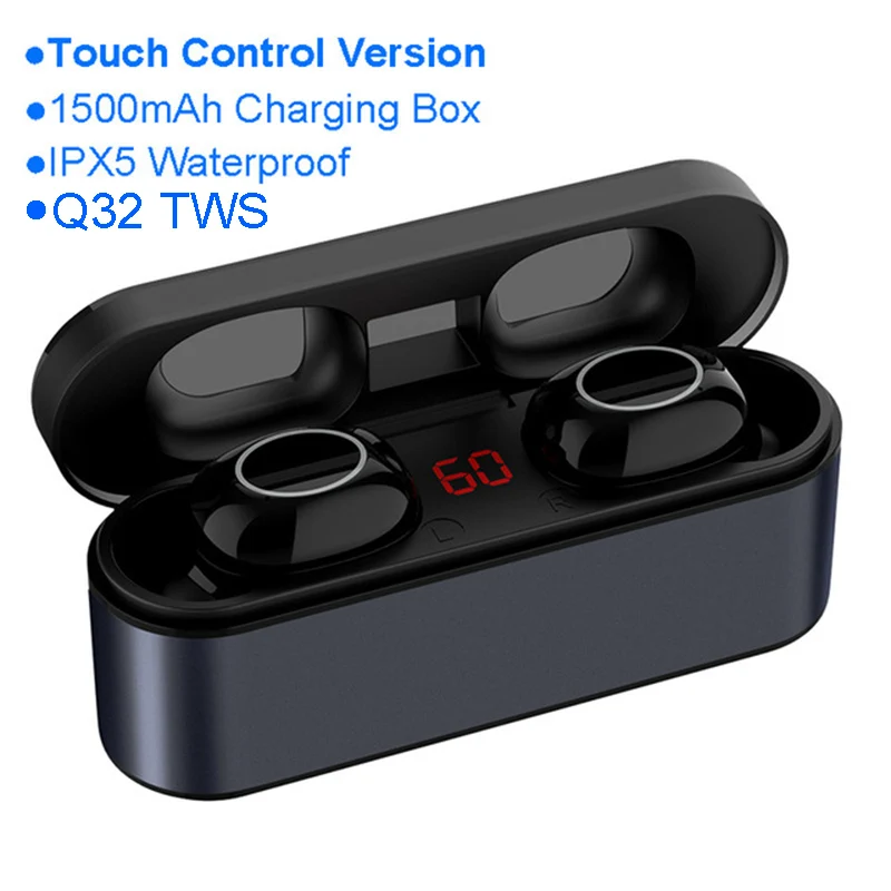 Q32 Touch Control Bluetooth 5,0 наушники HBQ наушники-вкладыши TWS с Беспроводной Спорт Handsfree 3D стерео игровая гарнитура с микрофоном 1500 мАч зарядным устройством Q32 Q66 - Цвет: Q32 Touch Control