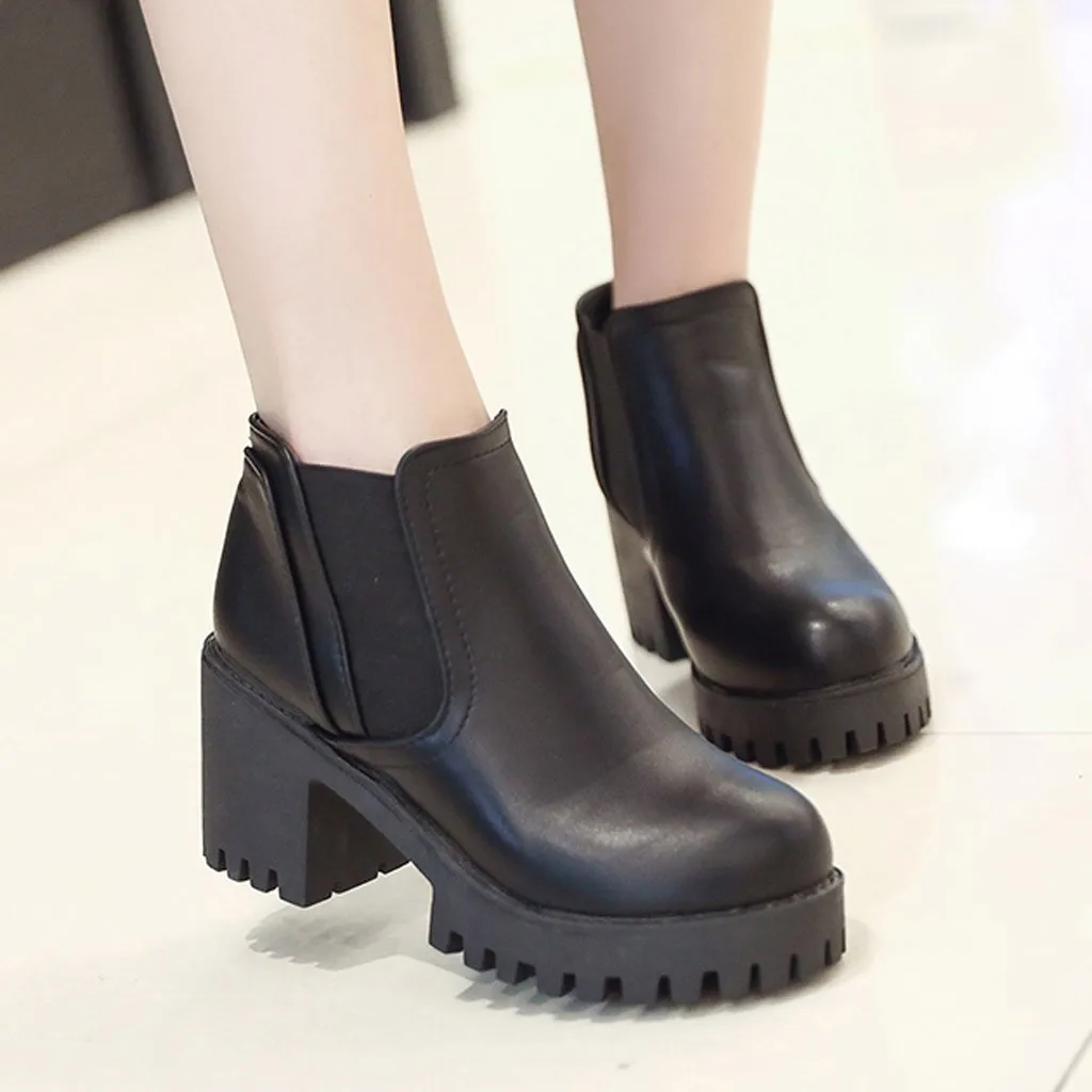 

2019 New Fashion Spring Autumn Platform Ankle Boots Women Thick Heel Platform Boots Ladies Worker Boots zapatos de mujer 9.6