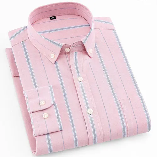 High Quality Men's Plaid/Stripe/Solid Oxford Casual Shirt Soft Spring Autumn Thick Stylish Button-Down Classic Dress Shirt - Цвет: 605