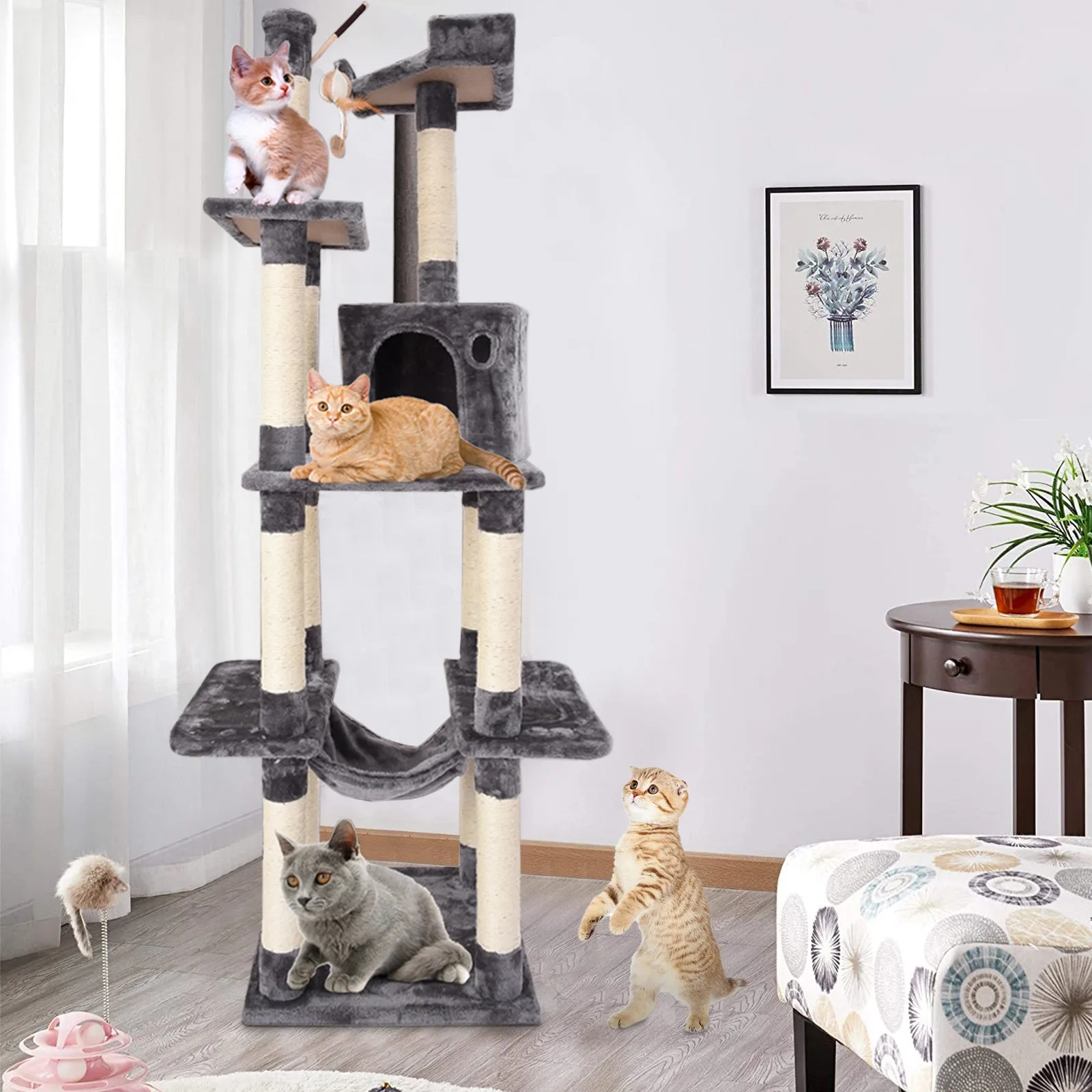 Cat Tower Kittens Pet Play House Activity Tree Condo Scratching Sisal Post Jumping Toy Sleeping Bed | Дом и сад