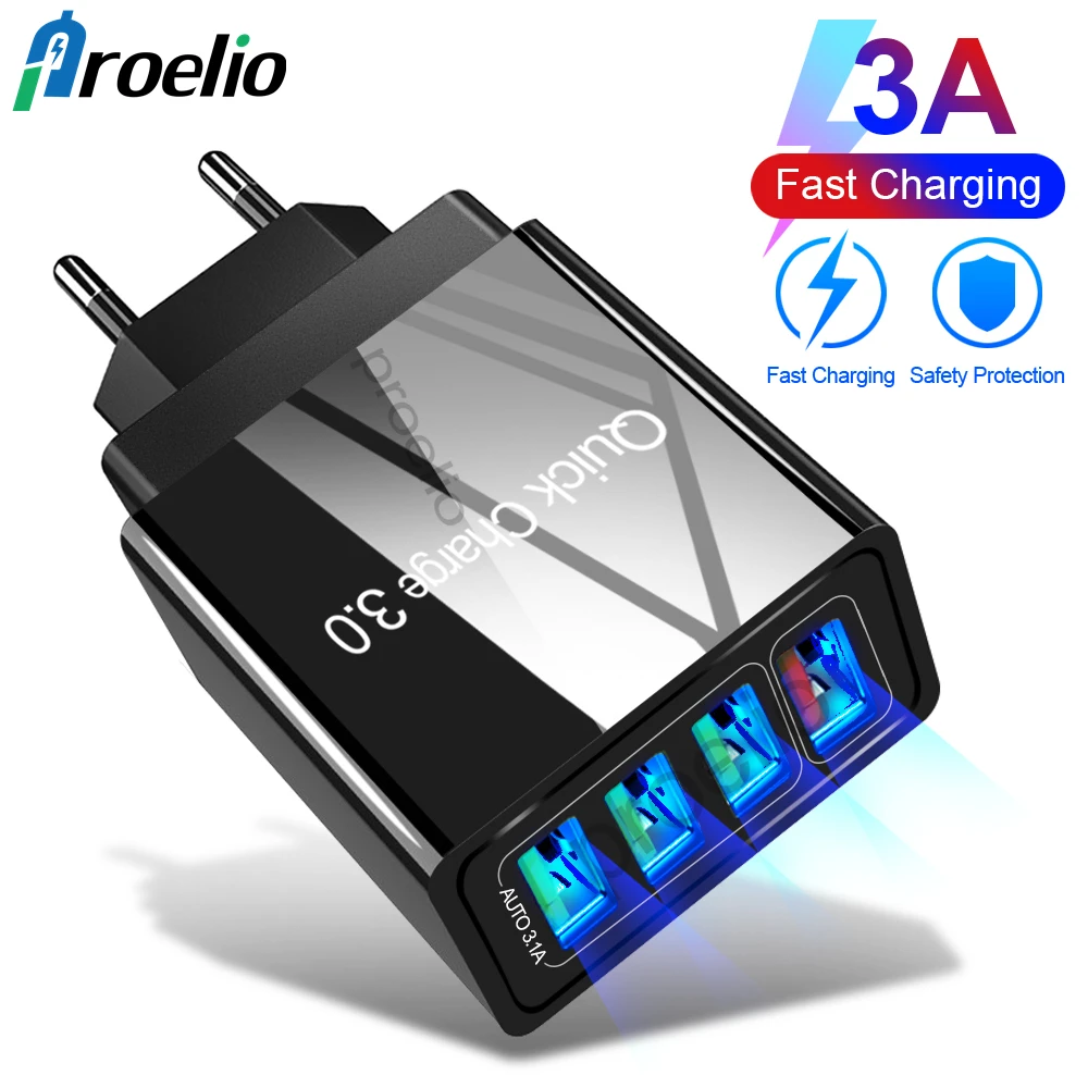 

LED Fast Charger Multi USB Charger For Xiaomi For Samsung S10 Quick charge 3.0 Portable Phone Charge Charger Adapter iPhone X XR