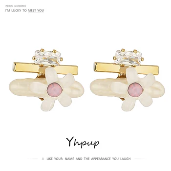 

Yhpup Korean Natural Pearl Geometric Small Stud Earrings High Quality Delicate Cubic Zirconia Earrings Cute Jewelry Gift 2020