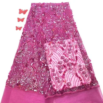 

African Lace Fabric High Quality French Tulle Lace Fabric 2019 Latest Nigerian Embroidery Sequins Laces Fabric For Wedding Rose