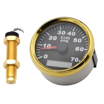 

7000RPM Tacho Gauge M18 / M16 Car Boat Tachometer Sensor 85mm Tachometer With Hourmeter Truck Car Boat Diesel Engine Gold