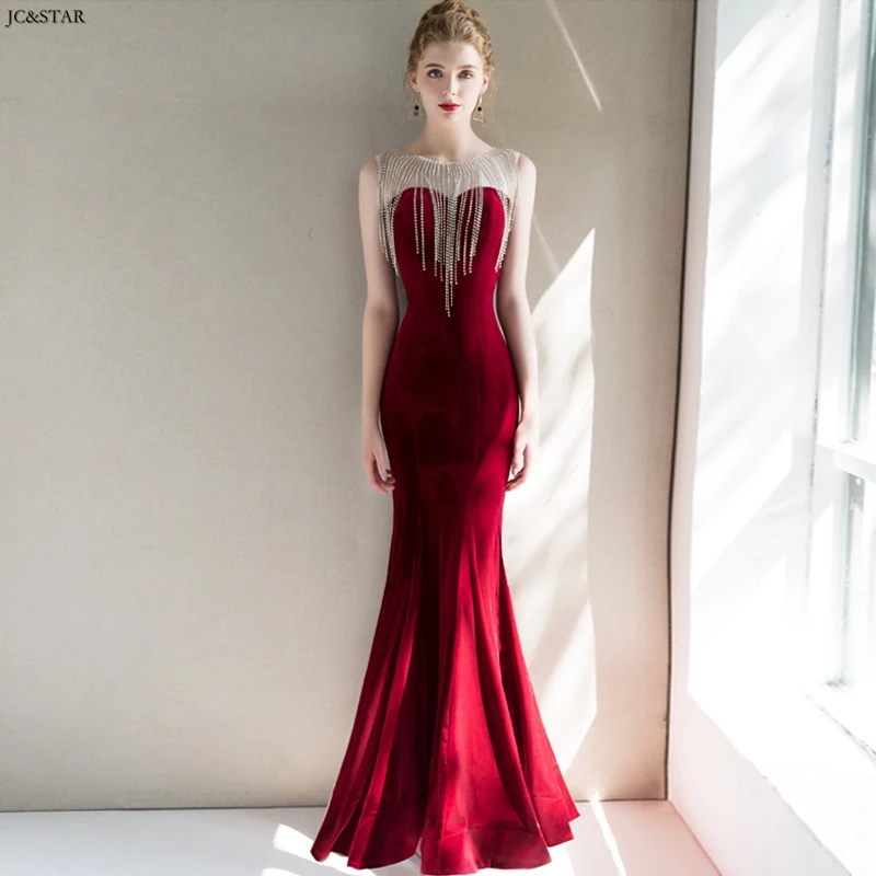 Robe de demoiseur d'honneur pour mariage новое бархатное платье с кристаллами и кисточками Бордовое платье Русалочки для подружек невесты длинное vestido madrinha