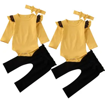 

3PCs Newborn Baby Girl Clothes Plain Jumpsuit Romper Bodysuit Pants Outfit Clothes Set
