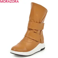 MORAZORA/ г.; Новое поступление; модные зимние женские брендовые ботинки; удобные ботильоны на плоской подошве с круглым носком; большие размеры 34-43