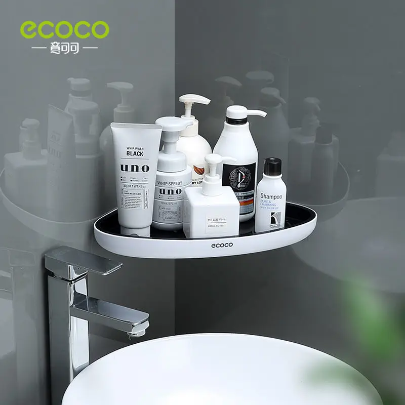 ECOCO Corner Shelf Storage Shower Shampoo Holder Basket Rack Wall Mounted Shelf Punch Free Bathroom Kithchen Accessories