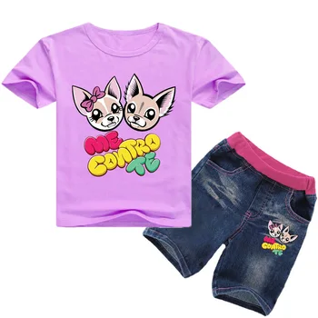 

100-160cm Funny Me Contro Te T Shirt Kids Tops Denim Jeans Shorts Pants 2PCS Girls Outfits Set Toddler Boys Summer Clothes Set