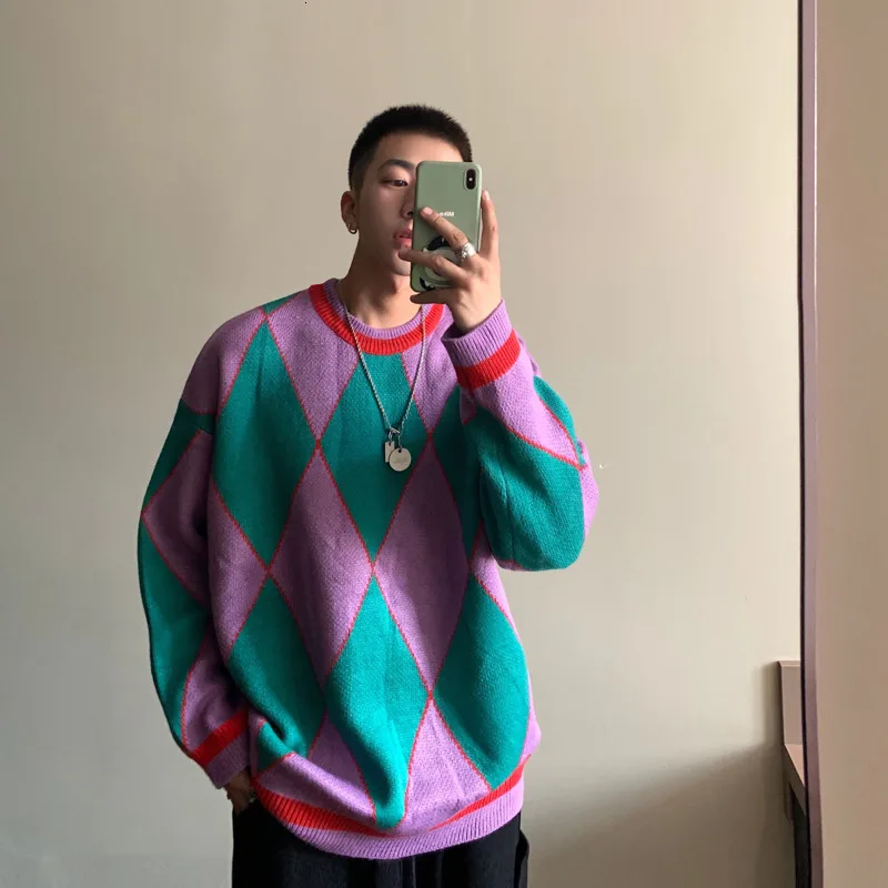 

Sweater Men's Warm Fashion Contrast Color Casual O-neck Sweater Pullover Men Streetwear Knitting Sweaters Male Sweter Clothes