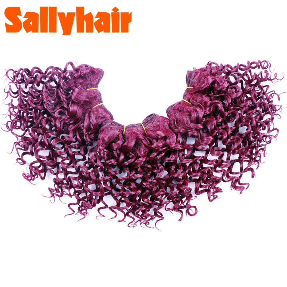 Sallyhair Ombre Color Afro Kinky Curly Crochet Hair Weave Mixed Black Burgundy Synthetic Hair Extensions 3pclot Hair Weavings  (8)