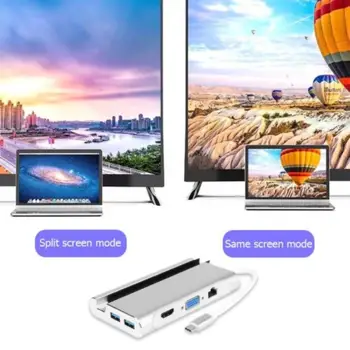 

USB C Hub to HDMI Adapter Type C Multiport Dock to 4K HDMI 1000Mbps Ethernet VGA USB 3.0 for MacBook Pro/Disk/Keyboard