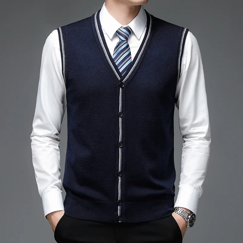 thumbnail image 1 of Nuevo cárdigan de punto con botones para hombre, suéter de lana sin mangas con cuello en V para primavera y otoño, chaleco informal para hombre, cárdigan de punto, 1 of 5