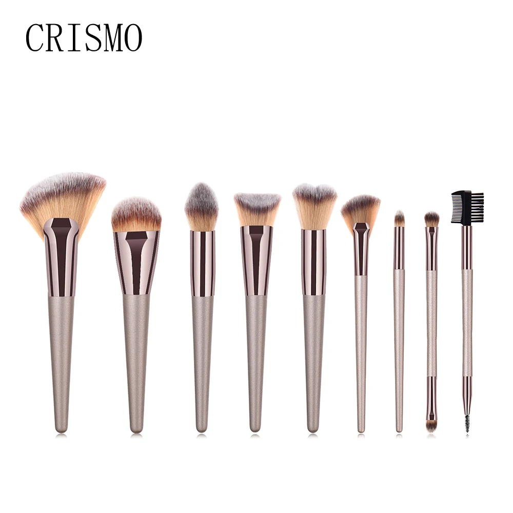 

CRISMO 9pcs Champagne Makeup Brushes Set Cosmetic Foundation Powder Blush Eyeshadow Kabuki Blending Make Up Brush Beauty Tool