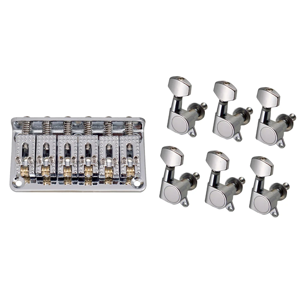Chrome 6 String Guitar Hardtail Bridge Top Load+6R Tuning Pegs Tuners for Electric Guitar