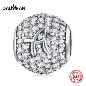 

DALARAN 26 Letters 925 Sterling Silver A-Z Alphabe Dazzling CZ Bead Charms Silver 925 Original Fit Bracelets Diy Jewelry Making