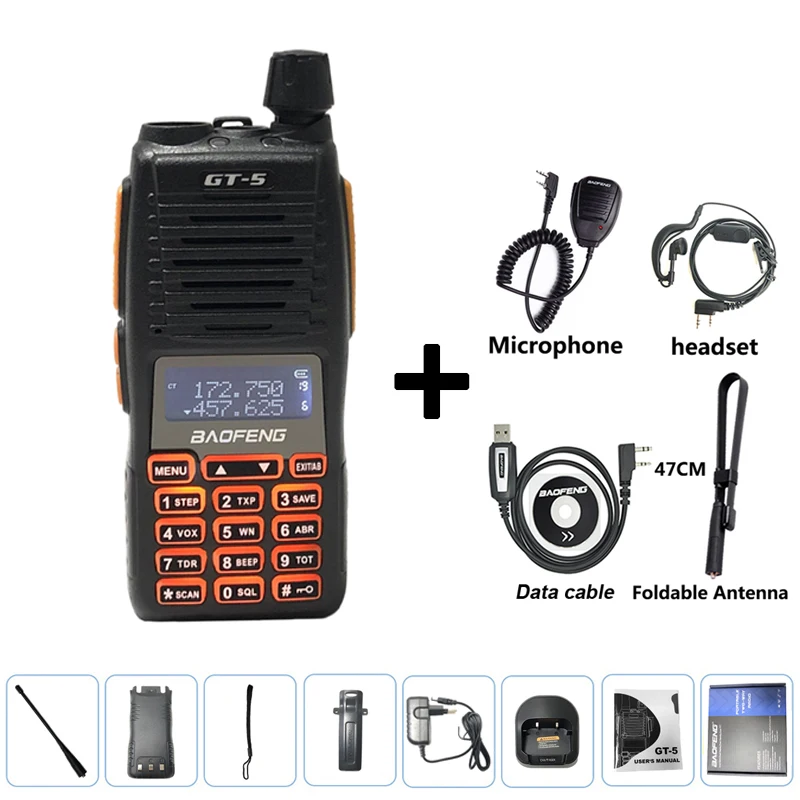 2021 BAOFENG Walkie Talkie GT-5  Two Way Radio Comunicador 10KM High Power Portable Dual PTT Radios BF UV 82 Upgrade Version best walkie talkie for hunting Walkie Talkie