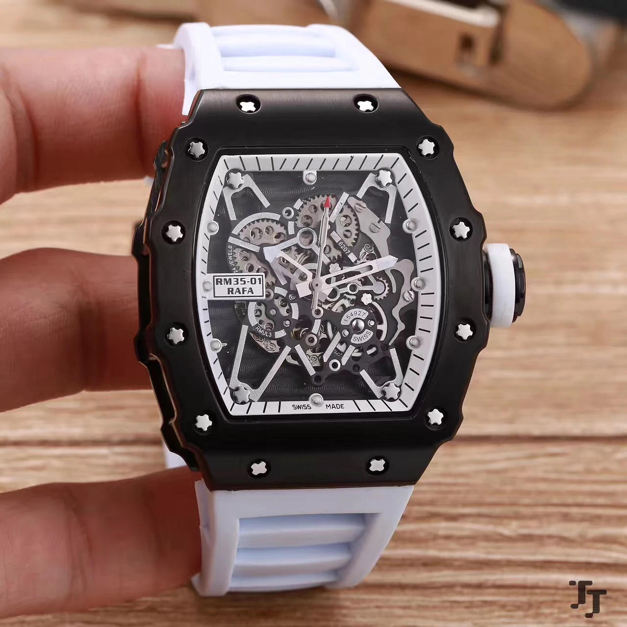Роскошные брендовые новые мужские часы с резиновым сапфиром из нержавеющей стали 904L автоматические механические полностью черные часы с каркасом Tourbillion AAA - Цвет: White