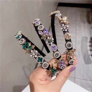 

Ms Headband Korean Retro Shiny Alloy Rhinestone Pearl Bee Hair with Non-slip Frame Go Out All-match Girl Hairpin Hair Accessorie