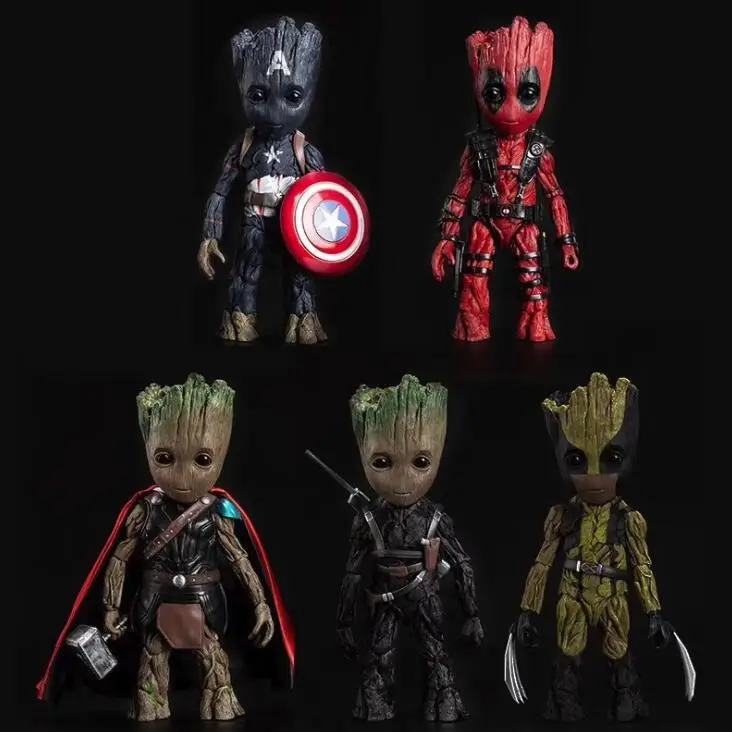 

Marvel Guardians of The Galaxy Tree Man as Avengers Super Hero Deadpool Thor Captain American Wolverine Action Figure Model Toys