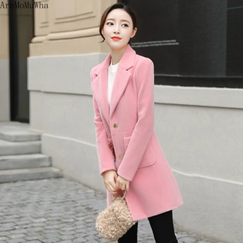 

AreMoMuWha Woolen Coat Female Long Section Korean Version 2019 Autumn and Winter New Women's Fashion Small Man Popular QX1338