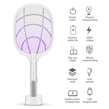 

USB Electric Zapper Racket Mosquito Killer Fruit Fly Swatter Zap Swatter Pest Control LED Lighting Lamp 3 Layer Safety Mesh