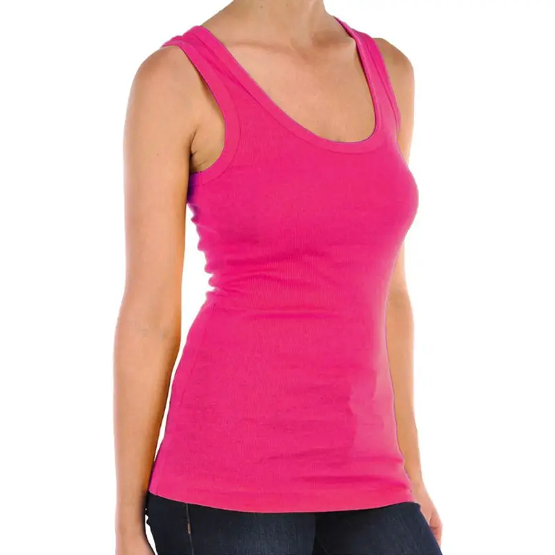 Colour12 Women Cotton Ribbed Tank Top T-Shirt Sports Gym Fashion Casual Sleeveless Tee Plus Size Stretchy Blouse M30284 - Цвет: Colour12