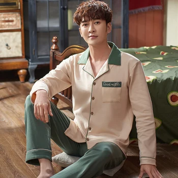 

2020 New Men's Stain Cotton Pajama Sets Men Pajamas Sleepwear Male Modern Style Soft Comfortable Satin Pijama Male Clothes