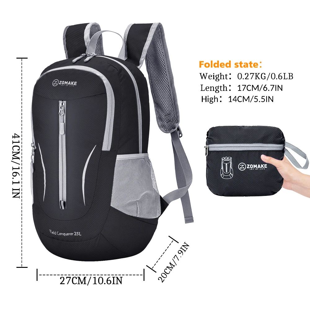 resistente à água, mochila pequena para caminhadas, mochila de viagem, 25L