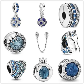 

New Original Silver 925 Blue Sparkling Crown O Charm Fit Pandora Charms Silver 925 Beads Bracelet For Women DIY Jewelry