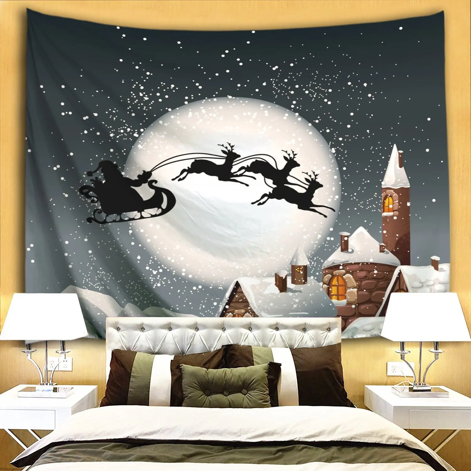 

Colorful Star Christmas Flying Sled Design Wall Hanging Tapestry Polyester
