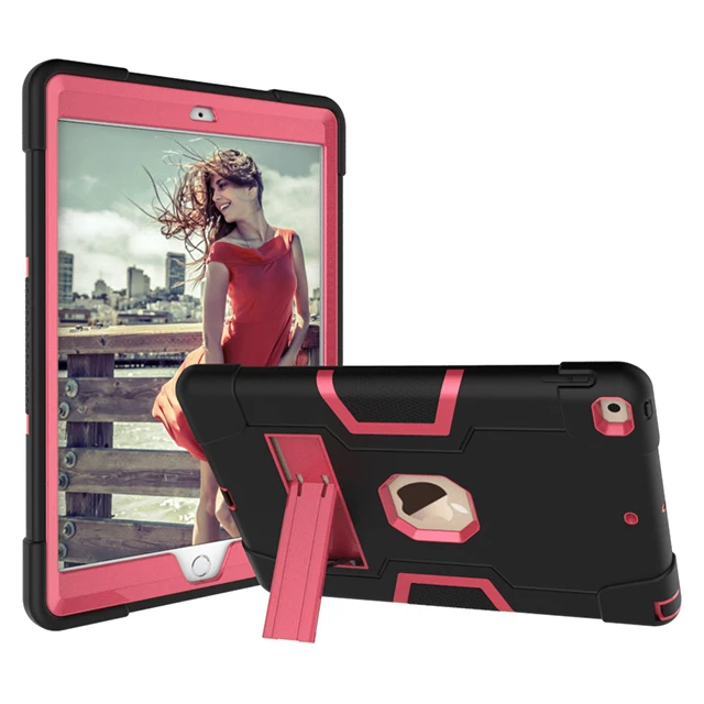 Black-Rose Red Чехол для iPad 10,2 сверхпрочный Гибридный бронированный чехол с подставкой детский противоударный силиконовый чехол для iPad 7 поколения Funda - Цвет: Black-Rose Red