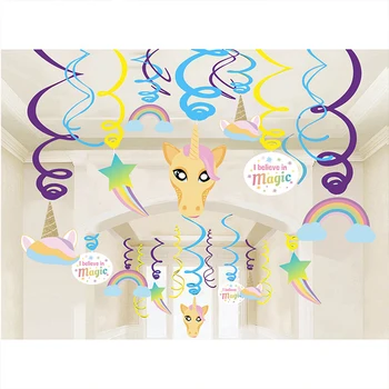 

30pcs Rainbow Unicorn Foil Spirals PVC Ceiling Hanging Swirl Kids Birthday Party Decorations Baby Shower Wedding Party Favors