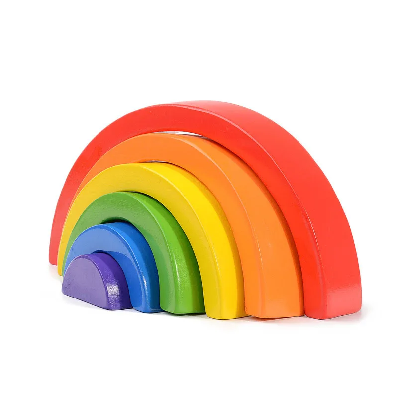 Children Baby Toys Large Rainbow Stacker Wooden For Kids Creative Building Blocks Montessori Educational Toy | Игрушки и хобби