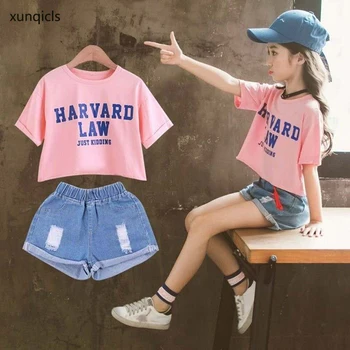 

New Kids Girls Clothes Set Summer Girl Short Sleeve T-shirt+shorts 2pcGirl Outfits Baby Girls Clothing 4 to 12year