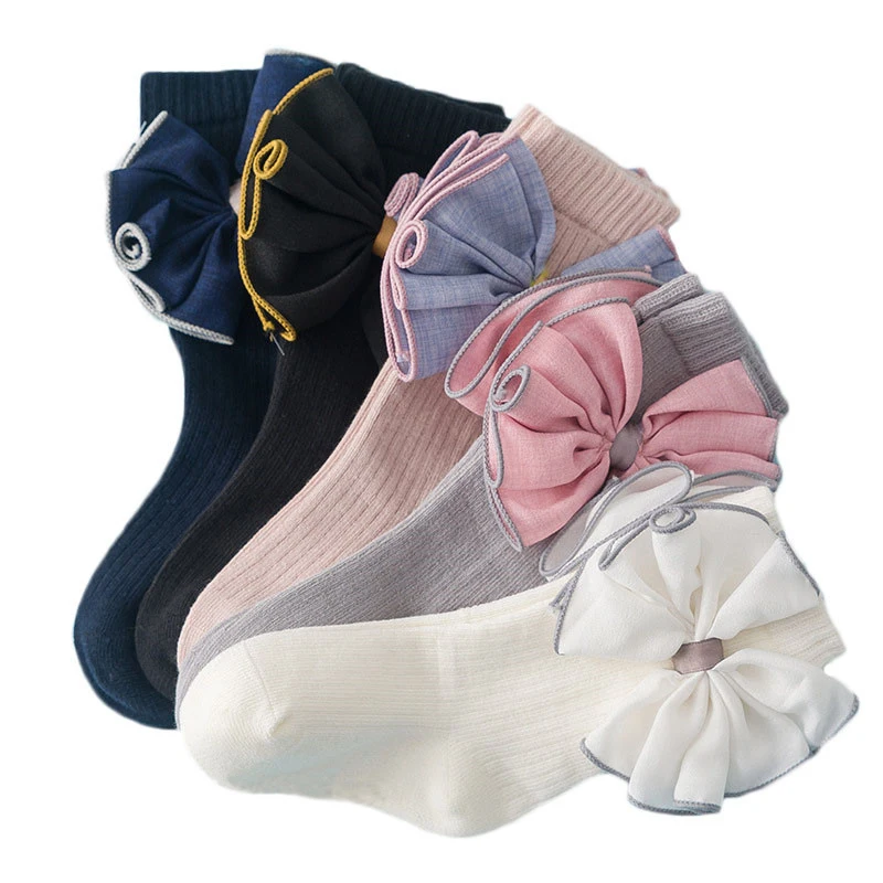 Calcetines hasta la rodilla para niños y niñas, pajarita grande chicas, moda de algodón, alta calidad, invierno, novedad