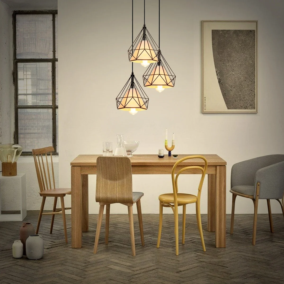 

LED Down Light Ceiling Down Light E27 White Pyramid Diamond Fixture Iron Useful Retro Iron Chandelier Home Decor Lamp Walkway