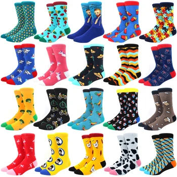 

Combed Cotton Men's Socks Harajuku Colorful Happy Funny Long Warm crew Dress Socks for Male Wedding Christmas Gift