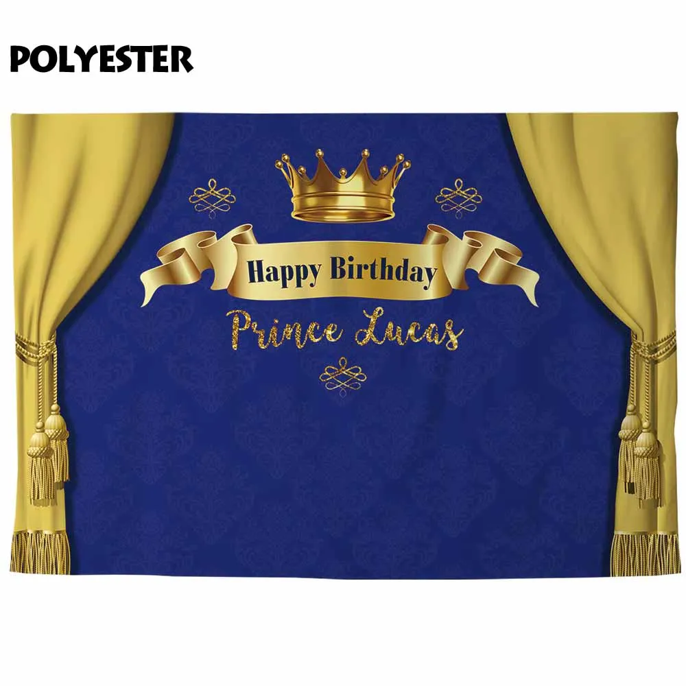 Allenjoy Prince Lucas вечерние принадлежности Золотая выращенная лента синий фон для фотосессии-Дамаск желтые шторы мальчик с днем рождения события шторы