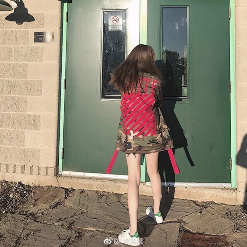 

2018 Spring And Summer Hot Selling Europe And America Popular Brand Ow Flocked Striped Camouflage Multi-pockets Workwear Coat Ja