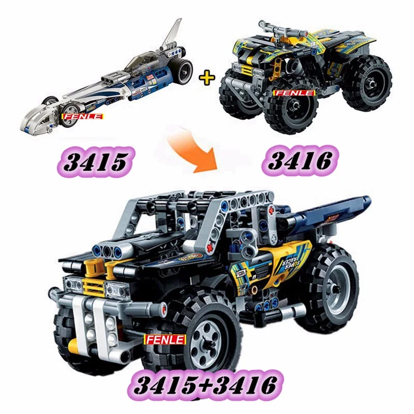 3415vs3416 Decool совместимые technic грузовики тянуть назад racer автомобиль мото наборы комплект строительные блоки F1 DIY кубики moc детские игрушки подарки - Цвет: 3415vs3416