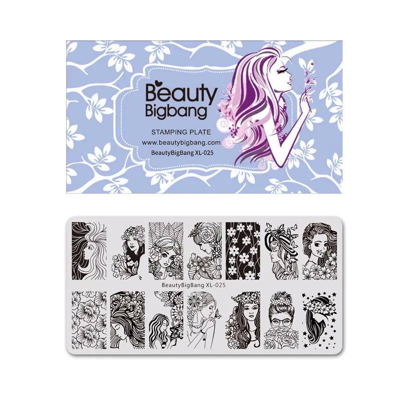 BeautyBigBang штамповка для ногтей красивая девушка цветок изображения ногтей штамп для ногтей шаблон ногтей штамповка пластины BBB XL-025