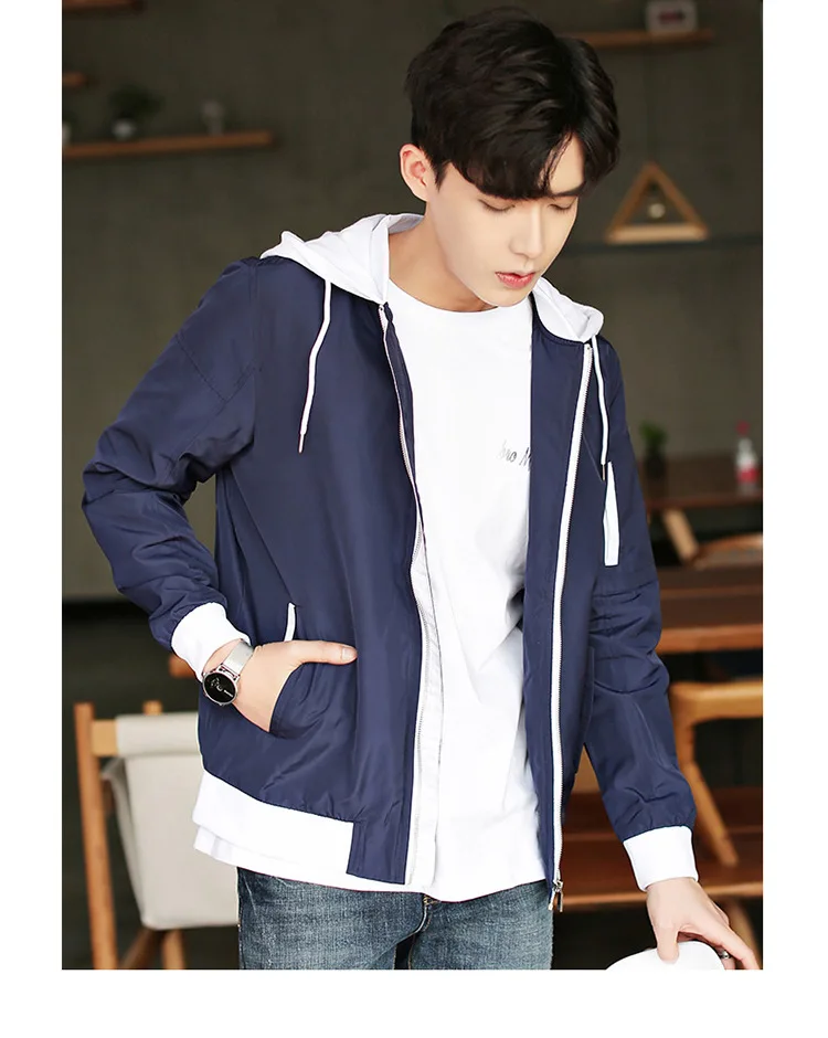 Spring And Autumn Thin Men Hooded Mixed Colors Slim Fit Coat Youth Korean-style Casual Cool Jacket Men's