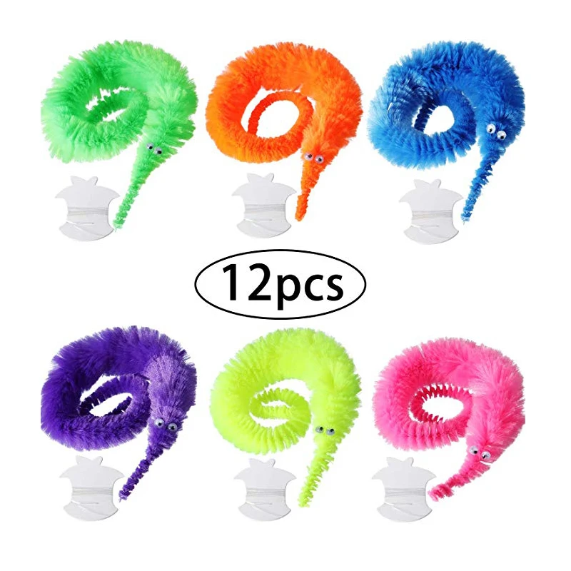 

12 Pcs/Set Magic Wiggly Twisty Fuzzy Worm Caterpillar Moving Plush Wiggle Animals Street Magic Toy For Kids