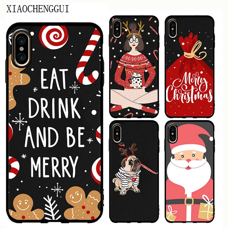

Lovely Christmas Pattern Cartoon Phone Case For iphone XR XS Max Santa Claus Elk Case For iphone 6 6S 7 8 Plus TPU Cover Gift