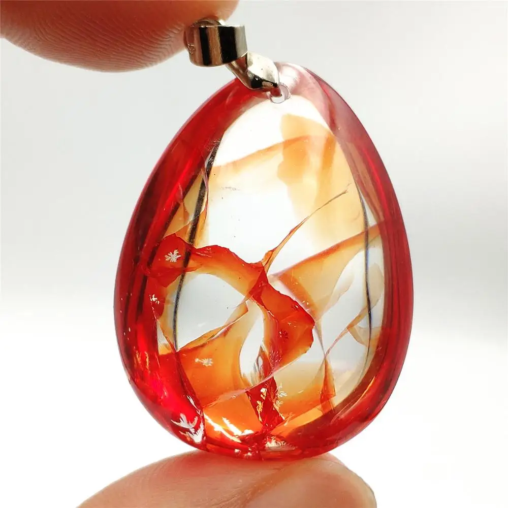 

32x24x16mm Natural Red Limonite Quartz Phantom Pendant Clear Water Drop Women Man Rare Multi-inclusions Jewelry AAAAA